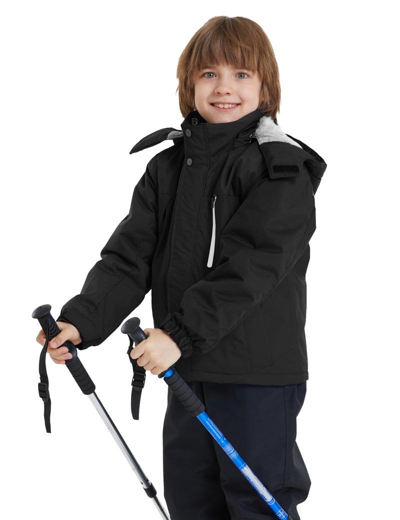 ZSHOW Boys' Snow Jacket Windproof Hooded Winter Coat Waterproof Snowboard Coat (Black,10-12) - Image 2